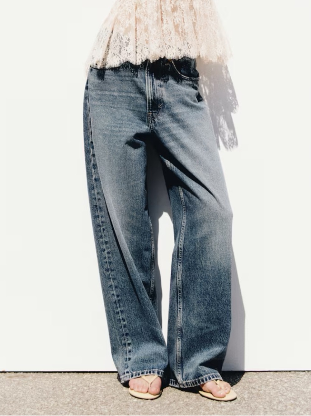 &Denim Baggy Loose Fit High Waist Jeans Dark Denim Blue - Size 4